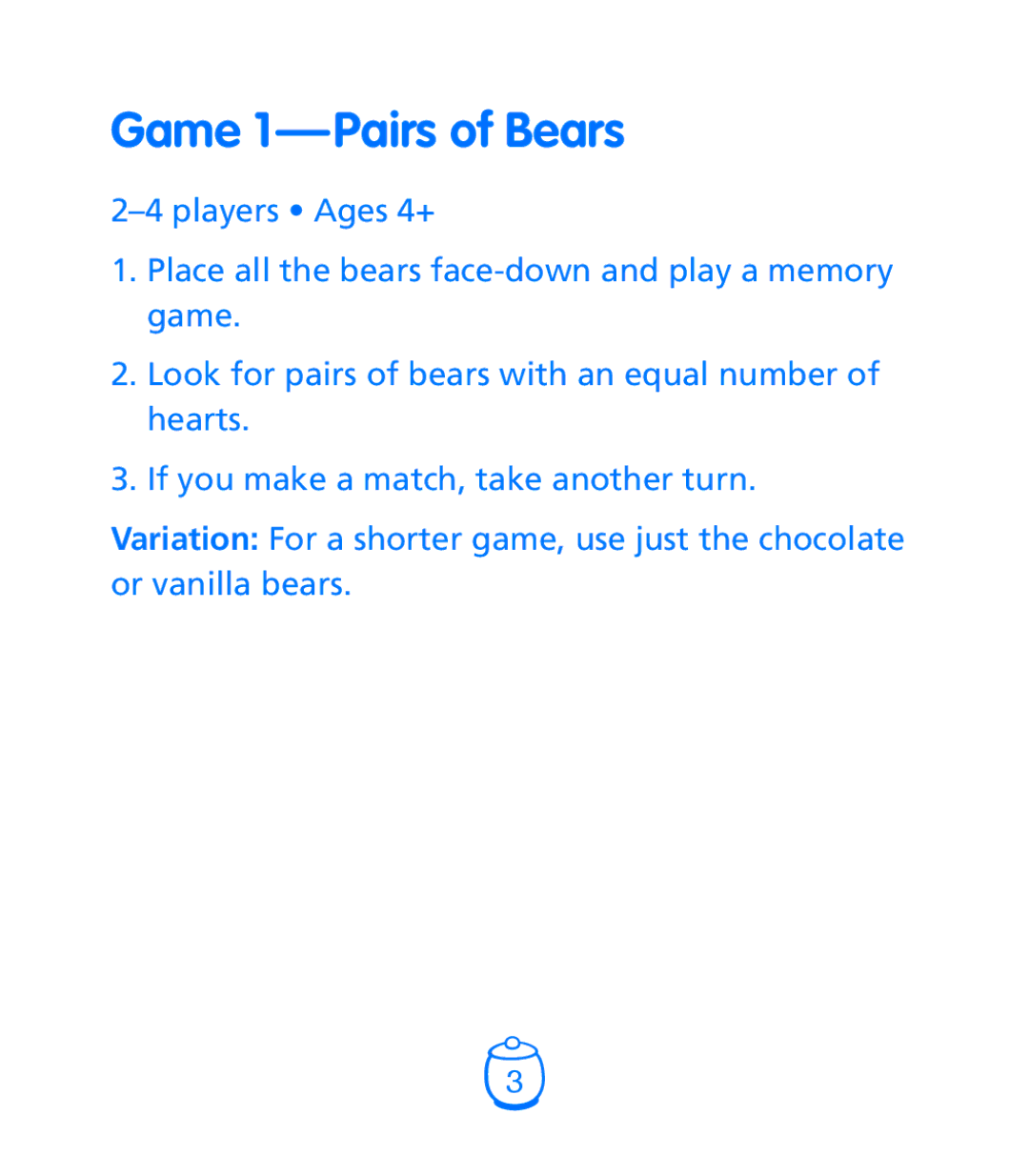 Learning Resources LER 1180 manual Game 1 - Pairs of Bears 